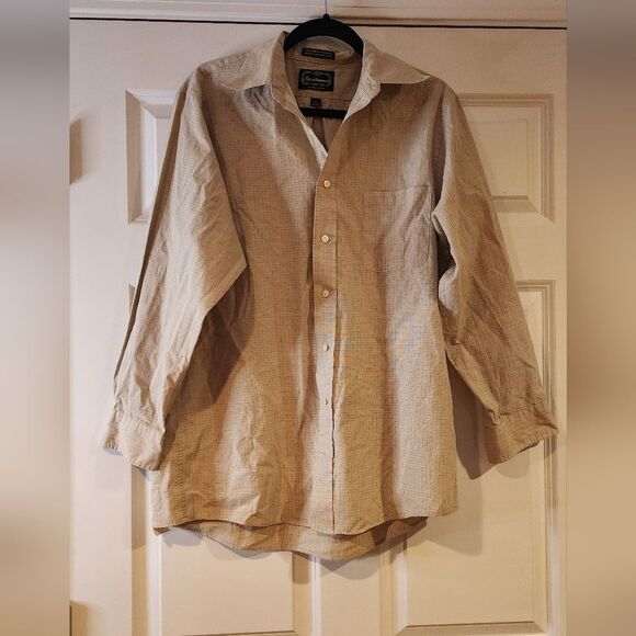 Strathmore beige checkered button up shirt size 16 32/33 - Picture 1 of 5